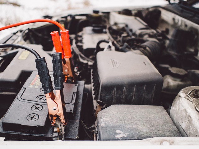 Jumper cables car battery in winter
